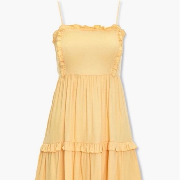 Forever 21 Yellow Ruffle Tiered Mini Sleeveless Babydoll Dress Size Medium - Picture 1 of 7